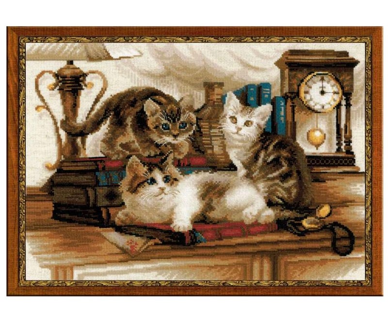 RIOLIS - Furry Friends 1247, Cat Lovers Cat Cross Stitch Kits 15,75" x 11,81", Cross Stitch Kits for Beginners & Advanced, Crossstitching Kits Adult, Pet Embroidery Kit, Counted Cross Stitch Kit - Image 1